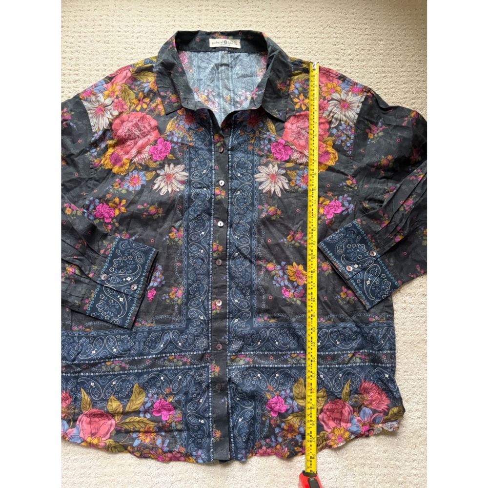 Natural Life Button Down L Floral Paisley 100% Cotton Boho Botanical Whimsigoth - Picture 2 of 6